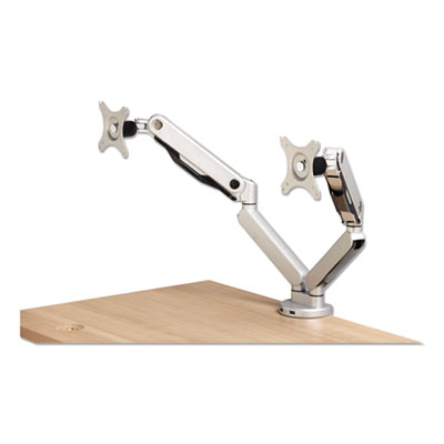 Dual Monitor Arm w/USB, 21" Monitors, 360 deg Rotation/Pan,+15 deg/-85 deg Tilt, Silver, Up to 19.8lb, Ships in 7-10 Bus Days