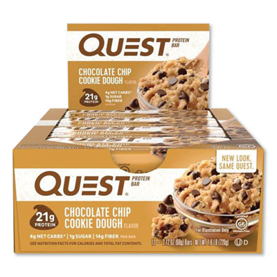 Protein Bars, Chocolate Chip Cookie Dough, 2.12 oz Bar, 12 Bars/Box