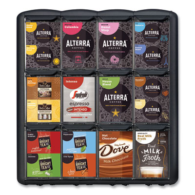 Merchandiser, For FLAVIA Freshpacks, 4 Compartments, 9.1 x 13.5 x 14.4,  Black