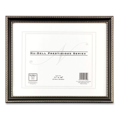 Prestige Series Executive Document and Photo Frame with Three-Way Mat, Plastic, 11 x 14 Insert, Black/Gold