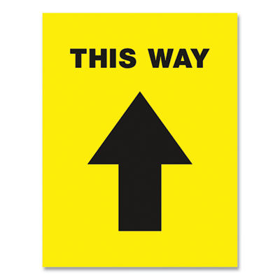 Social Distancing Floor Decals, 8.5 x 11, This Way, Yellow Face, Black Graphics, 5/Pack