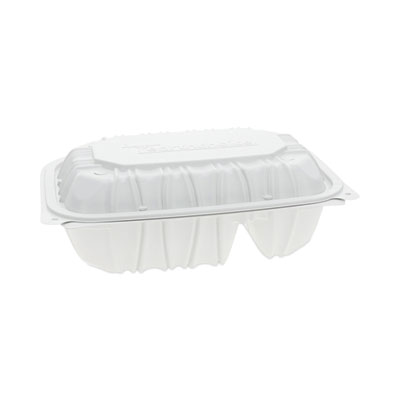 EarthChoice Vented Microwavable MFPP Hinged Lid Container, 2-Compartment, 9 x 6 x 3.1, White, Plastic, 170/Carton