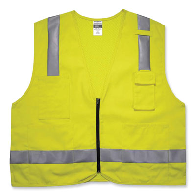 GloWear 8262FRZ Class 2 FR Surveyor Zip Vest, Tencel/Modacrylic/Para-aramid/Kevlar, 4XL/5XL, Lime, Ships in 1-3 Business Days