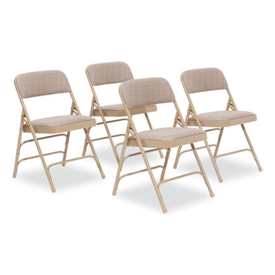 2300 Series Fabric Triple Brace Double Hinge Premium Folding Chair, Supports 500 lb, Cafe Beige, 4/CT, Ships in 1-3 Bus Days