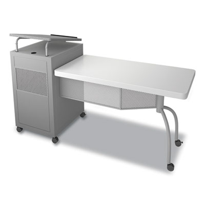 Edupod Teacher's Desk and Lectern Combo, 24" x 68" x 45", Gray Hammer Tone, Ships in 1-3 Business Days