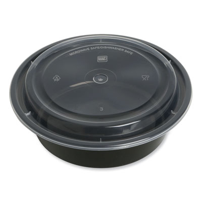 Food Container with Lid, 32 oz, 7.28 x 7.28 x 2.55, Black/Clear, Plastic, 150/Carton