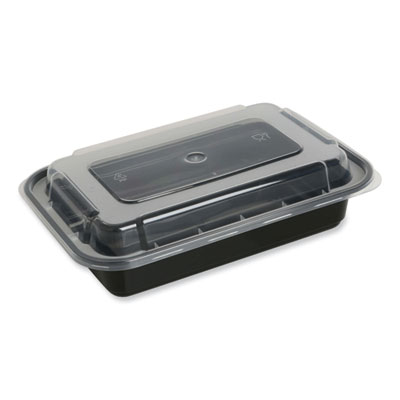 Food Container with Lid, 24 oz, 7.48 x 5.03 x 2.48, Black/Clear, Plastic, 150/Carton