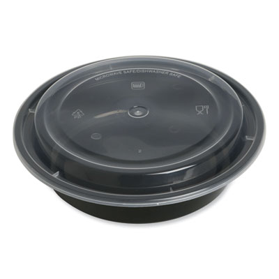Food Container with Lid, 24 oz, 7.28 x 7.28 x 1.96, Black/Clear, Plastic, 150/Carton