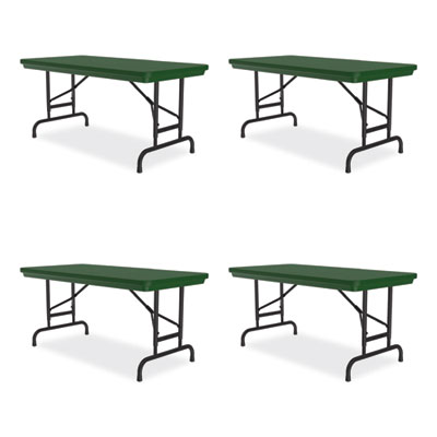 Adjustable Folding Table, Rectangular, 48" x 24" x 22" to 32", Green Top, Black Legs, 4/Pallet, Ships in 4-6 Business Days