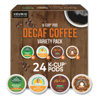 Decaf Variety Coffee K-Cups, Assorted Flavors, 0.38 oz K-Cup, 24/Box