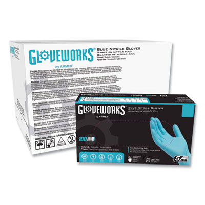 Industrial Nitrile Gloves, Powder-Free, 5 mil, Blue, X-Large, 100 Gloves/Box, 10 Boxes/Carton