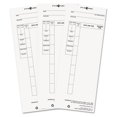 Time Clock Cards for Pyramid Technologies 4000, One Side, 3.5 x 8.5, 100/Pack