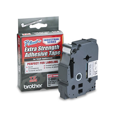 TZ Extra-Strength Adhesive Laminated Labeling Tape, 0.7" x 26.2 ft, Black on Matte Silver