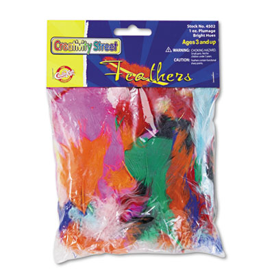 Chenille Kraft Bright Hues Feather Assortment, Natural Turkey Plumage, 1 oz, Approximately 325/Pack