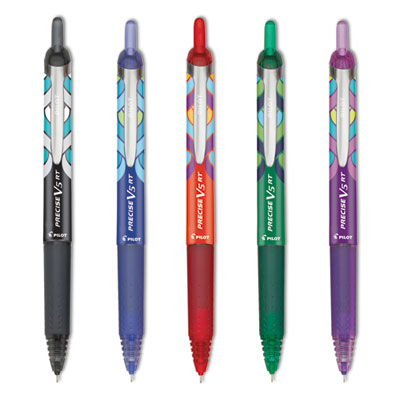 Precise V5RT Deco Collection Roller Ball Pen, Retractable, Extra-Fine 0.5 mm, Assorted Peacock Ink and Barrel Colors, 5/Pack