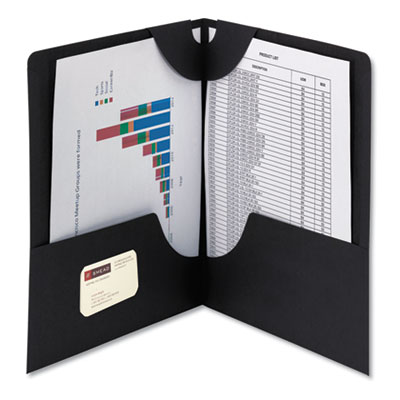 Lockit Two-Pocket Folder, Textured Paper, 100-Sheet Capacity, 11 x 8.5, Black, 25/Box