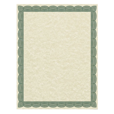 Parchment Certificates, Traditional, 8.5 x 11, Ivory with Green Border, 50/Pack