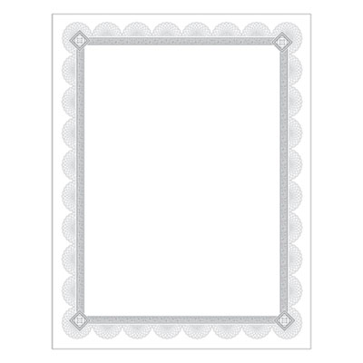 Premium Certificates, 8.5 x 11, White/Silver with Spiro Silver Foil Border,15/Pack