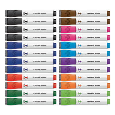 Chisel Tip Low-Odor Dry-Erase Markers with Erasers, Broad Chisel Tip, Assorted Colors, 24/Pack