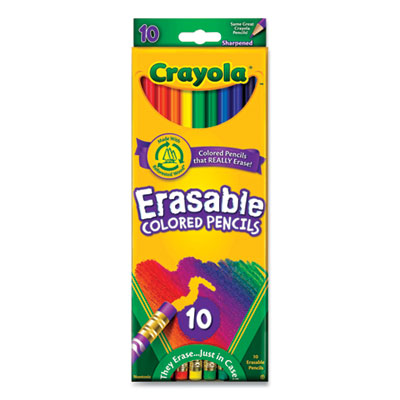Erasable Color Pencil Set, 3.3 mm, 2B, Assorted Lead and Barrel Colors, 10/Pack