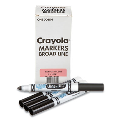 Broad Line Washable Markers, Broad Bullet Tip, Black, 12/Box