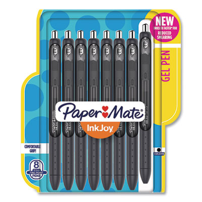 InkJoy Gel Pen, Retractable, Fine 0.5 mm, Black Ink, Black/Smoke Barrel, 8/Pack