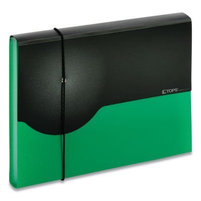 Seven-Pocket Poly Expanding File, 1" Expansion, 7 Sections, Elastic Cord Closure, 1/6-Cut Tabs, Letter Size, Green