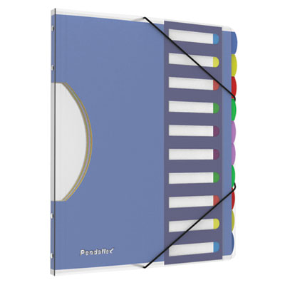 PileSmart Project Sorters, 0.75" Expansion, 10 Sections, Elastic Cord Closure, 1/10-Cut Tabs, Letter Size, Blue