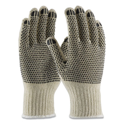 PVC-Dotted Cotton/Polyester Work Gloves, Large, Gray/Black, 12 Pairs