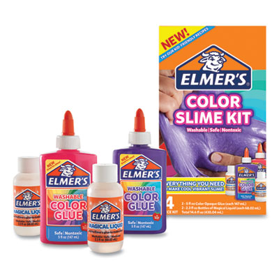 Color Slime Kit, (1) 5 oz Pink Color Glue, (1) 5 oz Purple Color Glue, (2) 2.3 oz Elmer's Magical Liquid