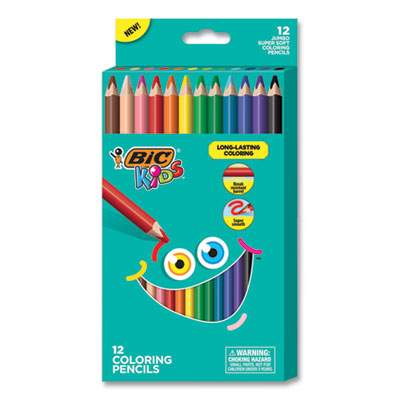 Kids Jumbo Coloring Pencils, 1 mm, Assorted Lead and Barrel Colors, 12/Pack