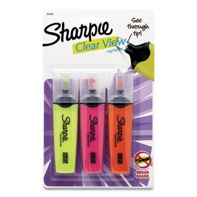 Clearview Tank-Style Highlighter, Assorted Ink Colors, Chisel Tip, Assorted Barrel Colors, 3/Pack