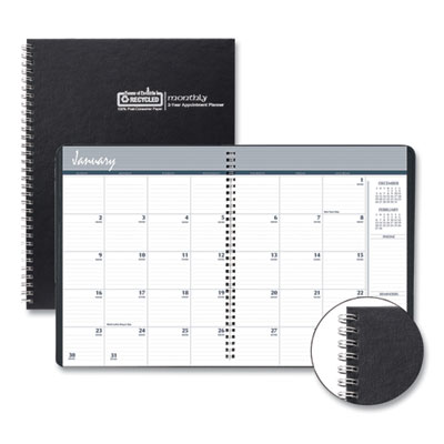 Monthly Hard Cover Planner, 11 x 8.5, Black Cover, 24-Month (Jan to Dec): 2024 to 2025