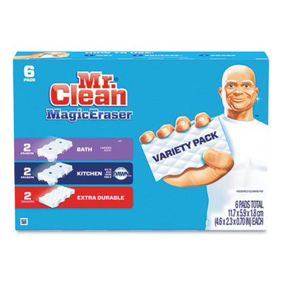 Magic Eraser Variety Pack, Extra Durable; Bath; Kitchen, White, 4.6 x 2.3, 0.7" Thick, White 6/Pack