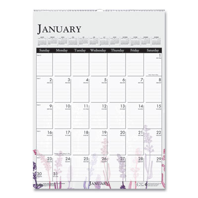 Recycled Wild Flower Wall Calendar, Wild Flowers Artwork, 12 x 16.5, White/Multicolor Sheets, 12-Month (Jan to Dec): 2024