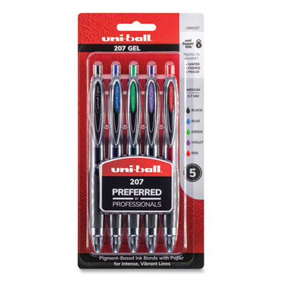 Signo 207 Gel Pen, Retractable, Medium 0.7 mm, Assorted Ink and Barrel Colors, 5/Pack