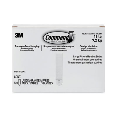 Picture Hanging Strips, Value Pack, Large, Removable, Holds Up to 16 lbs, 0.75 x 3.65, White, 120 Pairs/Pack