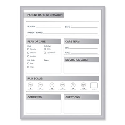Patient Room Magnetic Whiteboard, 24 x 36, White/Gray Surface, Satin Aluminum Frame, Ships in 7-10 Business Days