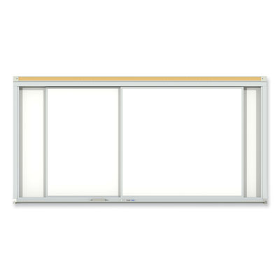 Horizontal Sliding Porcelain Magnetic Whiteboard, 72 x 48, White Surface, Satin Aluminum Frame, Ships in 7-10 Business Days