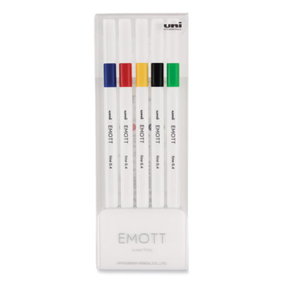 EMOTT Porous Point Pen, Stick, Fine 0.4 mm, Assorted Ink Colors, White Barrel, 5/Pack