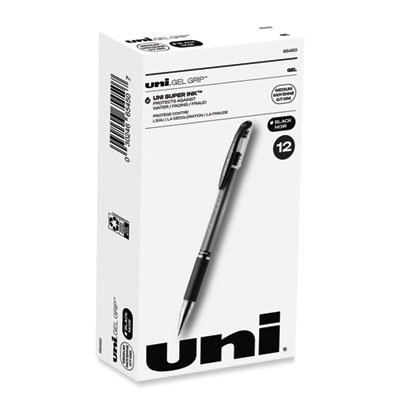 Signo GRIP Gel Pen, Stick, Medium 0.7 mm, Black Ink, Clear/Black/Silver Barrel, Dozen