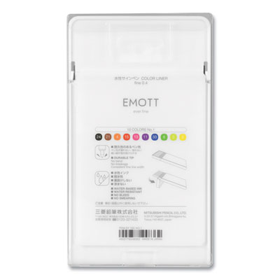 EMOTT Porous Point Pen, Stick, Fine 0.4 mm, Assorted Ink Colors, White Barrel, 10/Pack